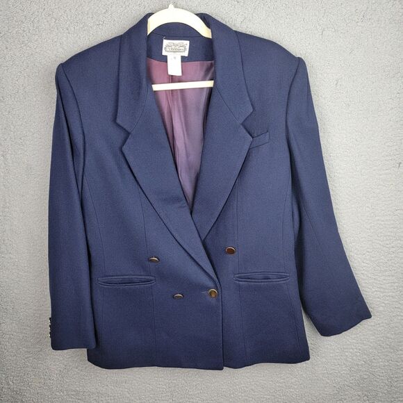 The Villager Blazer Womens 10 Blue Wool Double Breasted Gold Buttons Vintage - Picture 14 of 14